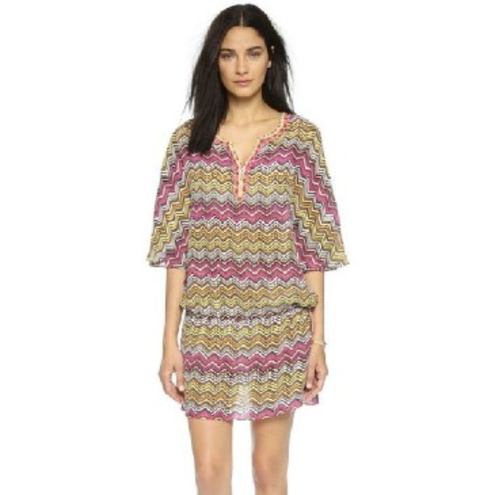 NWT PIA PAURO Silk Beaded Zig Zag Short Caftan Medium